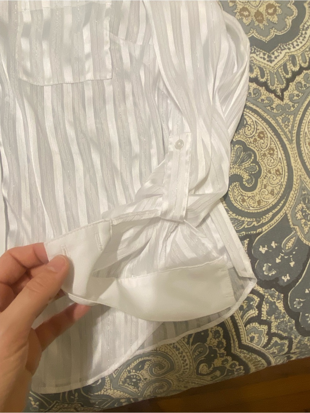 White House Black Market Sheer White Striped Blouse - Picture 6 of 8